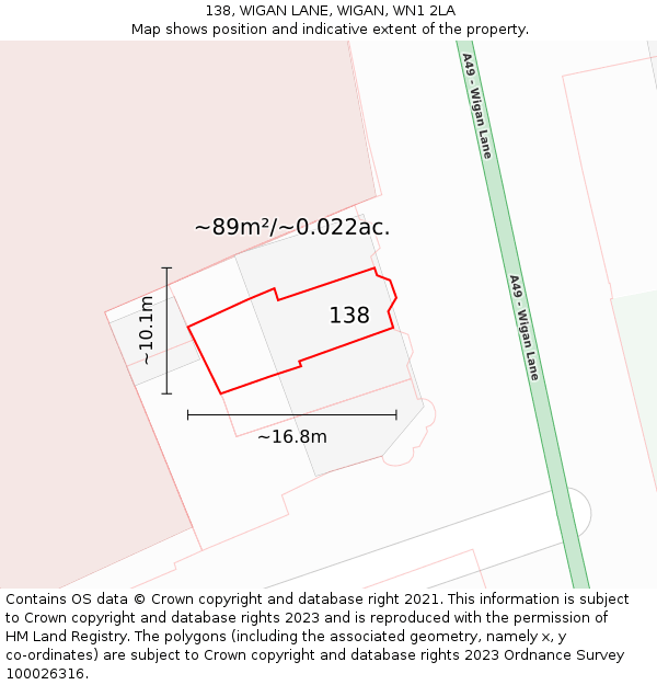 138, WIGAN LANE, WIGAN, WN1 2LA: Plot and title map