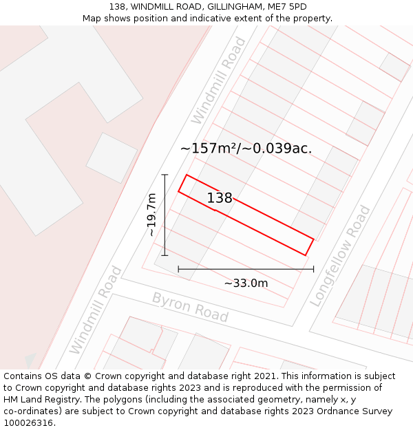138, WINDMILL ROAD, GILLINGHAM, ME7 5PD: Plot and title map