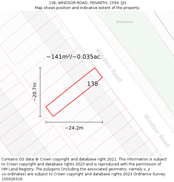 138, WINDSOR ROAD, PENARTH, CF64 1JN: Plot and title map