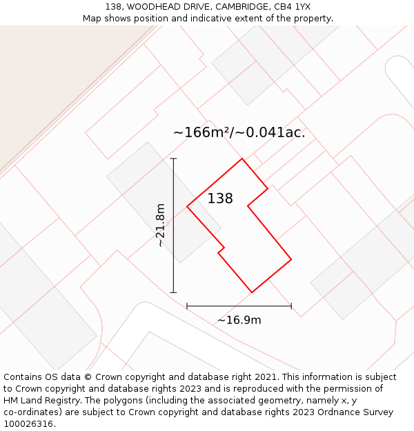 138, WOODHEAD DRIVE, CAMBRIDGE, CB4 1YX: Plot and title map