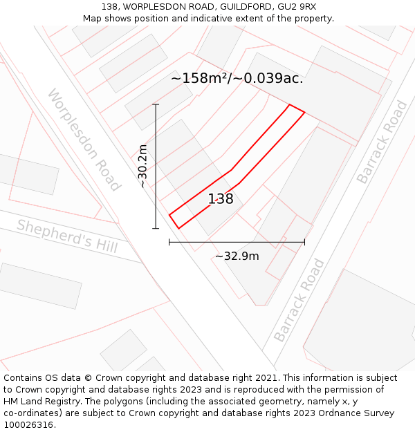 138, WORPLESDON ROAD, GUILDFORD, GU2 9RX: Plot and title map