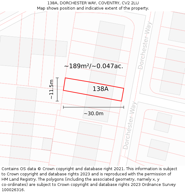 138A, DORCHESTER WAY, COVENTRY, CV2 2LU: Plot and title map