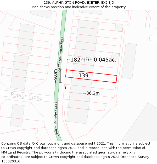 139, ALPHINGTON ROAD, EXETER, EX2 8JD: Plot and title map