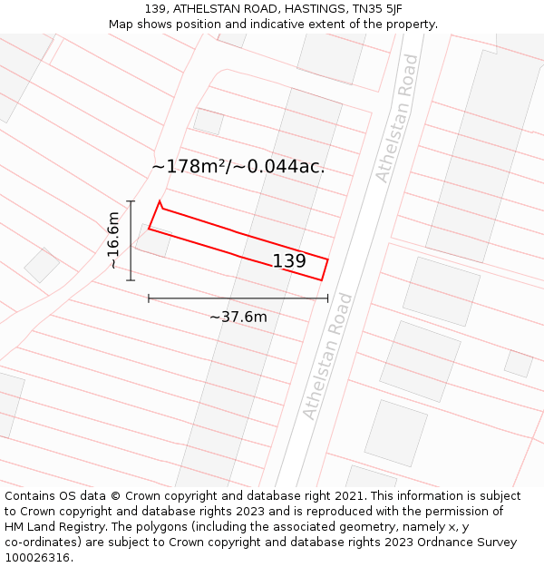 139, ATHELSTAN ROAD, HASTINGS, TN35 5JF: Plot and title map