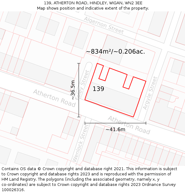 139, ATHERTON ROAD, HINDLEY, WIGAN, WN2 3EE: Plot and title map