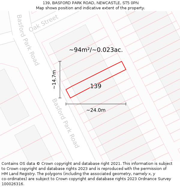 139, BASFORD PARK ROAD, NEWCASTLE, ST5 0PN: Plot and title map
