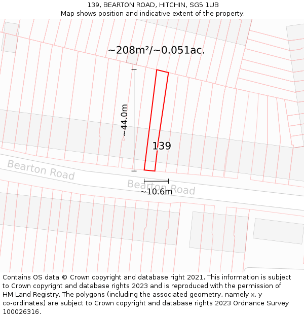139, BEARTON ROAD, HITCHIN, SG5 1UB: Plot and title map
