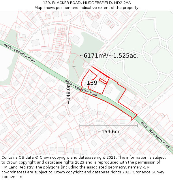 139, BLACKER ROAD, HUDDERSFIELD, HD2 2AA: Plot and title map