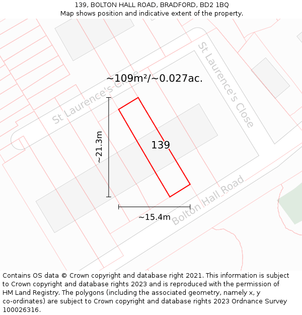 139, BOLTON HALL ROAD, BRADFORD, BD2 1BQ: Plot and title map