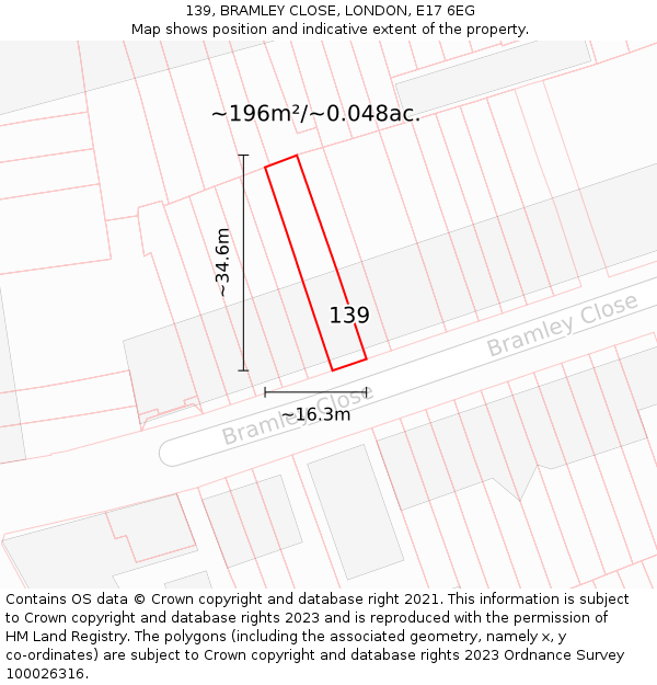 139, BRAMLEY CLOSE, LONDON, E17 6EG: Plot and title map