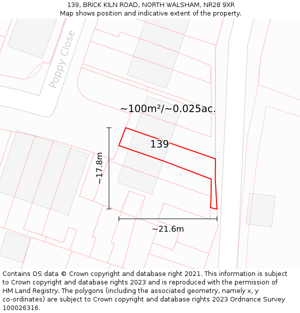 139, BRICK KILN ROAD, NORTH WALSHAM, NR28 9XR: Plot and title map