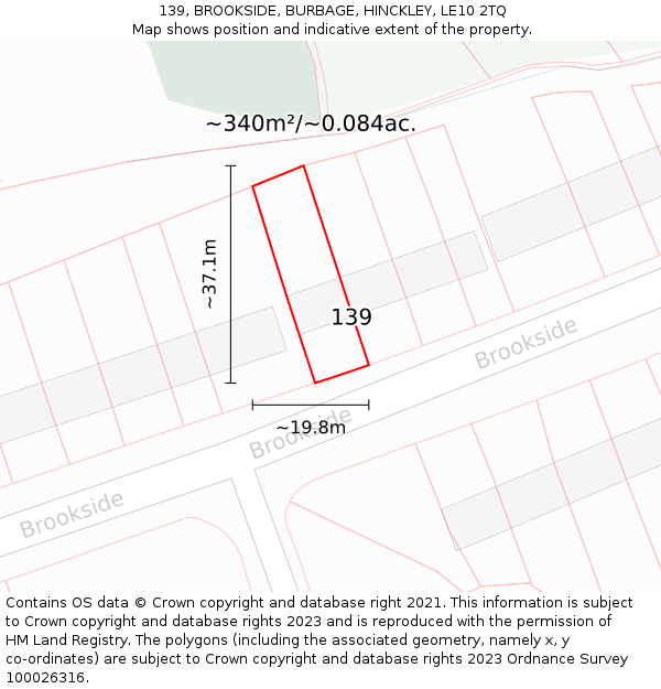 139, BROOKSIDE, BURBAGE, HINCKLEY, LE10 2TQ: Plot and title map