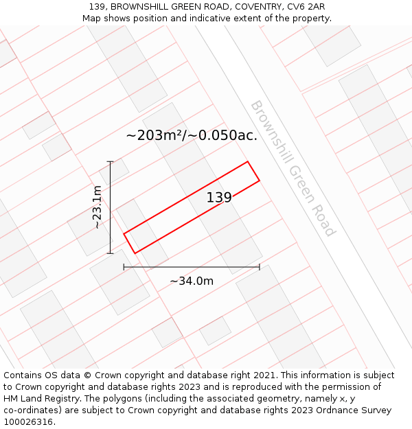 139, BROWNSHILL GREEN ROAD, COVENTRY, CV6 2AR: Plot and title map