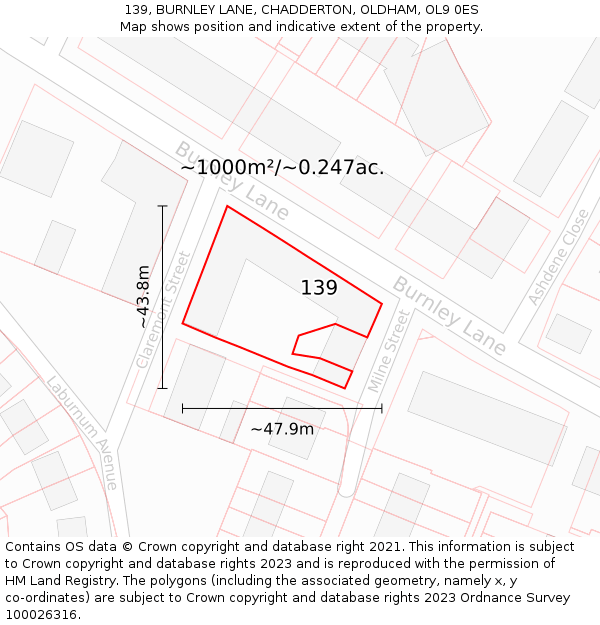 139, BURNLEY LANE, CHADDERTON, OLDHAM, OL9 0ES: Plot and title map