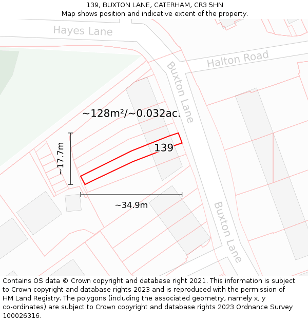 139, BUXTON LANE, CATERHAM, CR3 5HN: Plot and title map