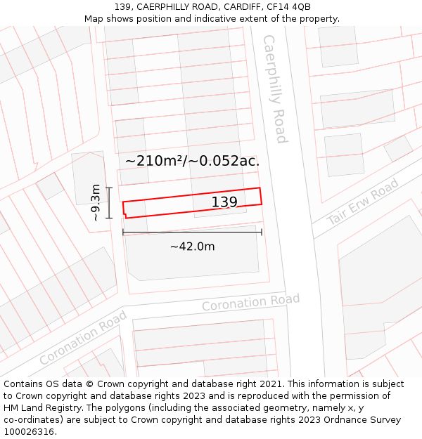 139, CAERPHILLY ROAD, CARDIFF, CF14 4QB: Plot and title map