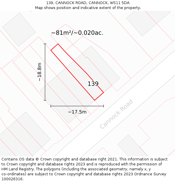 139, CANNOCK ROAD, CANNOCK, WS11 5DA: Plot and title map