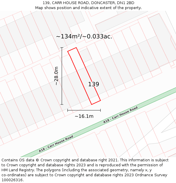139, CARR HOUSE ROAD, DONCASTER, DN1 2BD: Plot and title map
