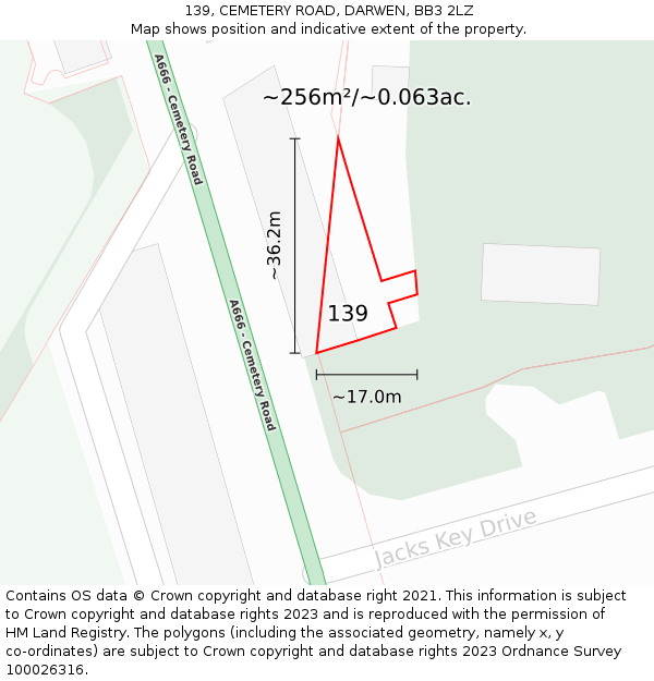 139, CEMETERY ROAD, DARWEN, BB3 2LZ: Plot and title map