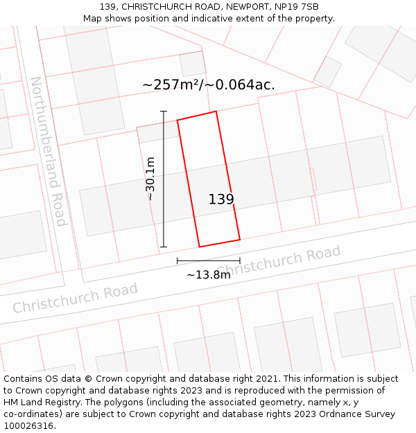 139, CHRISTCHURCH ROAD, NEWPORT, NP19 7SB: Plot and title map