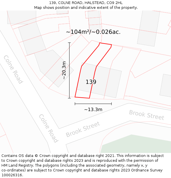 139, COLNE ROAD, HALSTEAD, CO9 2HL: Plot and title map