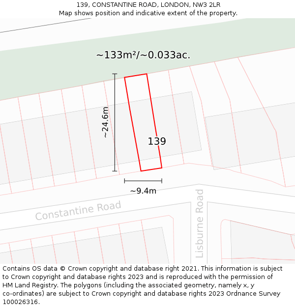 139, CONSTANTINE ROAD, LONDON, NW3 2LR: Plot and title map