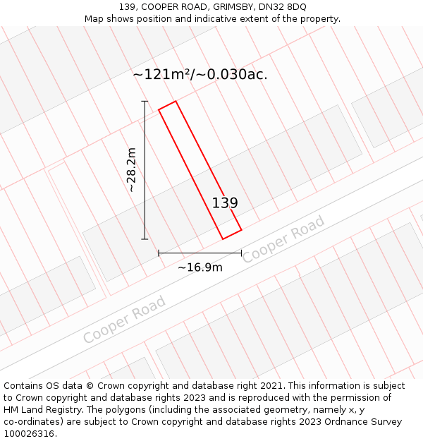 139, COOPER ROAD, GRIMSBY, DN32 8DQ: Plot and title map