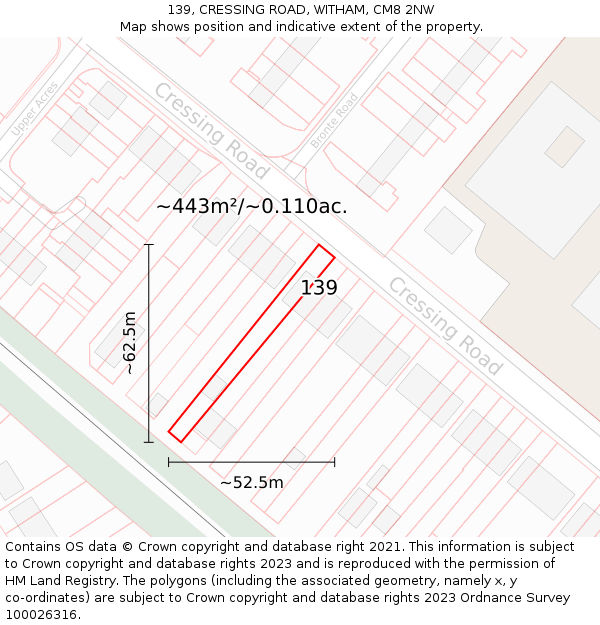 139, CRESSING ROAD, WITHAM, CM8 2NW: Plot and title map