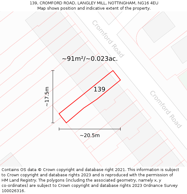 139, CROMFORD ROAD, LANGLEY MILL, NOTTINGHAM, NG16 4EU: Plot and title map