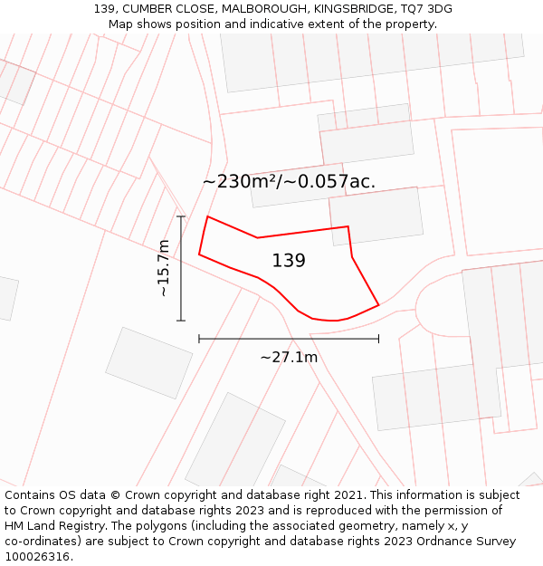 139, CUMBER CLOSE, MALBOROUGH, KINGSBRIDGE, TQ7 3DG: Plot and title map