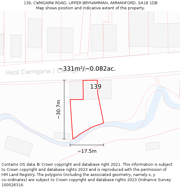 139, CWMGARW ROAD, UPPER BRYNAMMAN, AMMANFORD, SA18 1DB: Plot and title map
