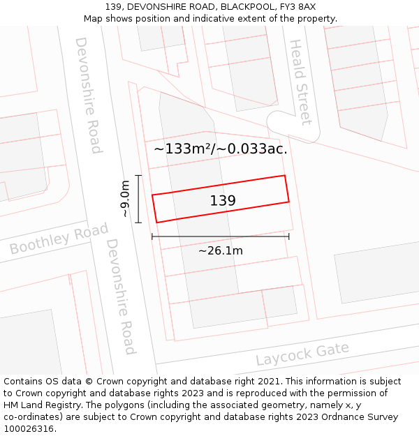 139, DEVONSHIRE ROAD, BLACKPOOL, FY3 8AX: Plot and title map