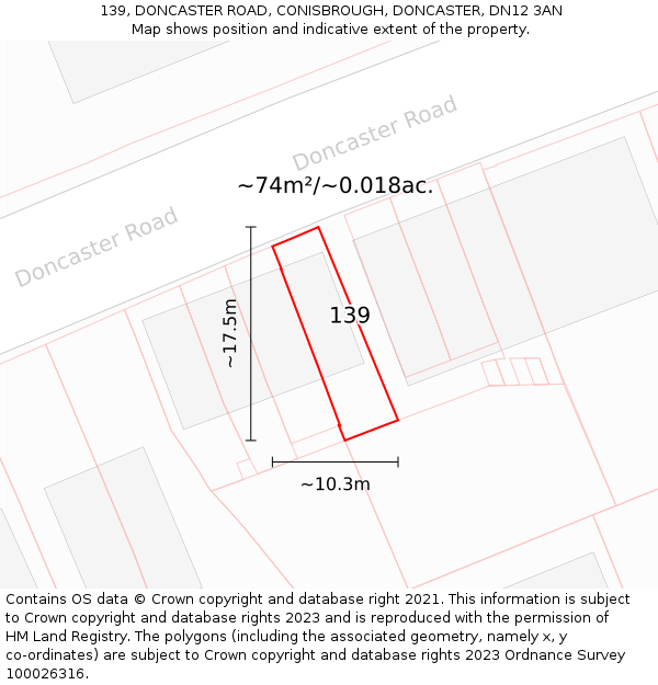 139, DONCASTER ROAD, CONISBROUGH, DONCASTER, DN12 3AN: Plot and title map