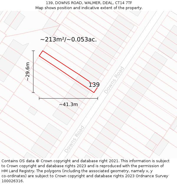 139, DOWNS ROAD, WALMER, DEAL, CT14 7TF: Plot and title map