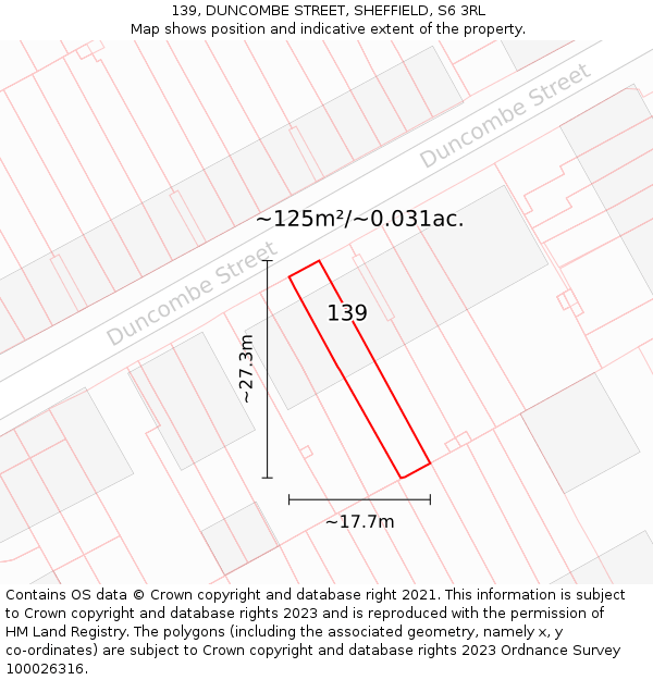 139, DUNCOMBE STREET, SHEFFIELD, S6 3RL: Plot and title map