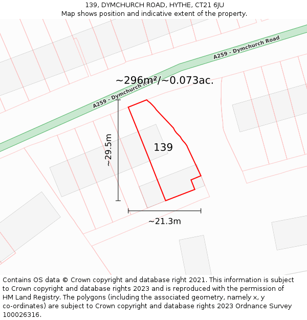 139, DYMCHURCH ROAD, HYTHE, CT21 6JU: Plot and title map