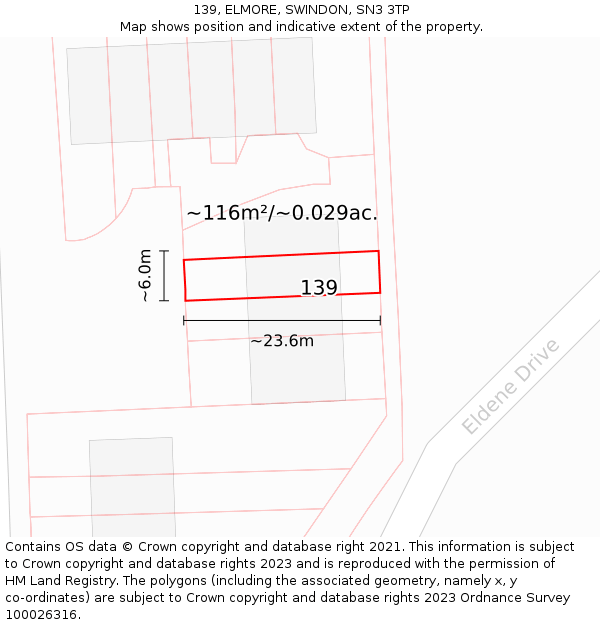 139, ELMORE, SWINDON, SN3 3TP: Plot and title map