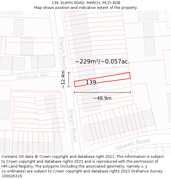 139, ELWYN ROAD, MARCH, PE15 9DB: Plot and title map