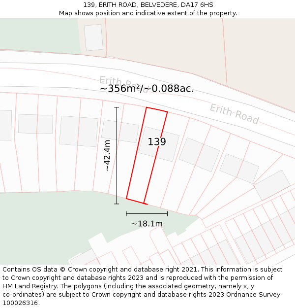 139, ERITH ROAD, BELVEDERE, DA17 6HS: Plot and title map