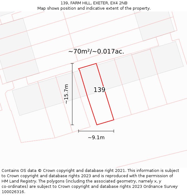 139, FARM HILL, EXETER, EX4 2NB: Plot and title map