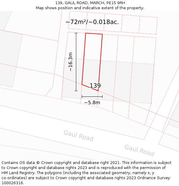 139, GAUL ROAD, MARCH, PE15 9RH: Plot and title map