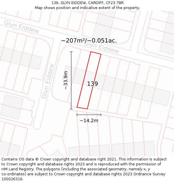 139, GLYN EIDDEW, CARDIFF, CF23 7BR: Plot and title map