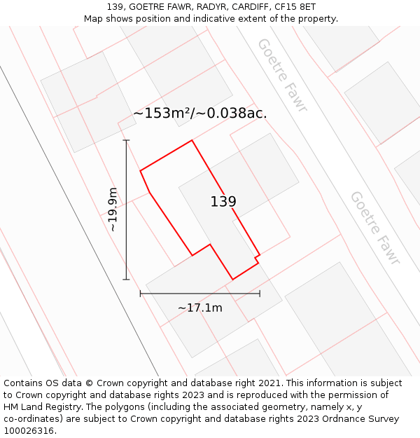 139, GOETRE FAWR, RADYR, CARDIFF, CF15 8ET: Plot and title map