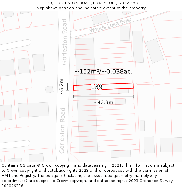 139, GORLESTON ROAD, LOWESTOFT, NR32 3AD: Plot and title map