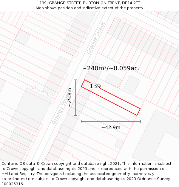 139, GRANGE STREET, BURTON-ON-TRENT, DE14 2ET: Plot and title map