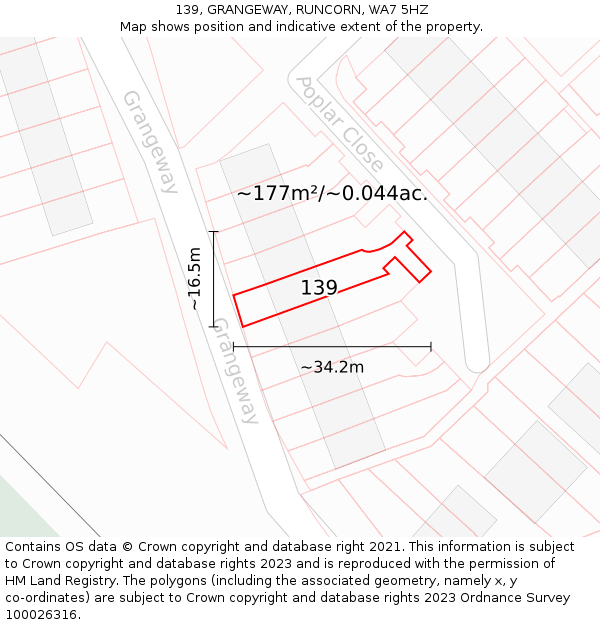 139, GRANGEWAY, RUNCORN, WA7 5HZ: Plot and title map
