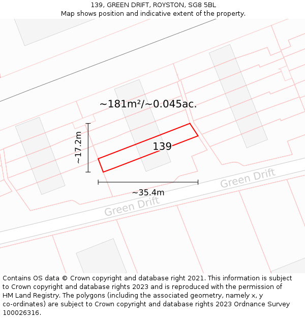 139, GREEN DRIFT, ROYSTON, SG8 5BL: Plot and title map