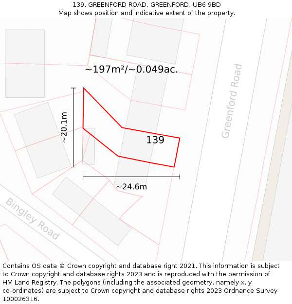 139, GREENFORD ROAD, GREENFORD, UB6 9BD: Plot and title map