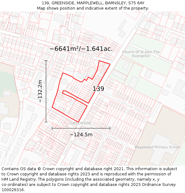 139, GREENSIDE, MAPPLEWELL, BARNSLEY, S75 6AY: Plot and title map