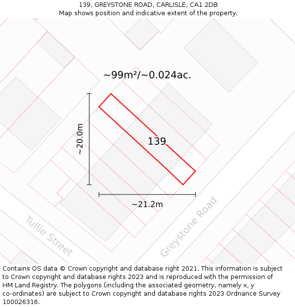 139, GREYSTONE ROAD, CARLISLE, CA1 2DB: Plot and title map
